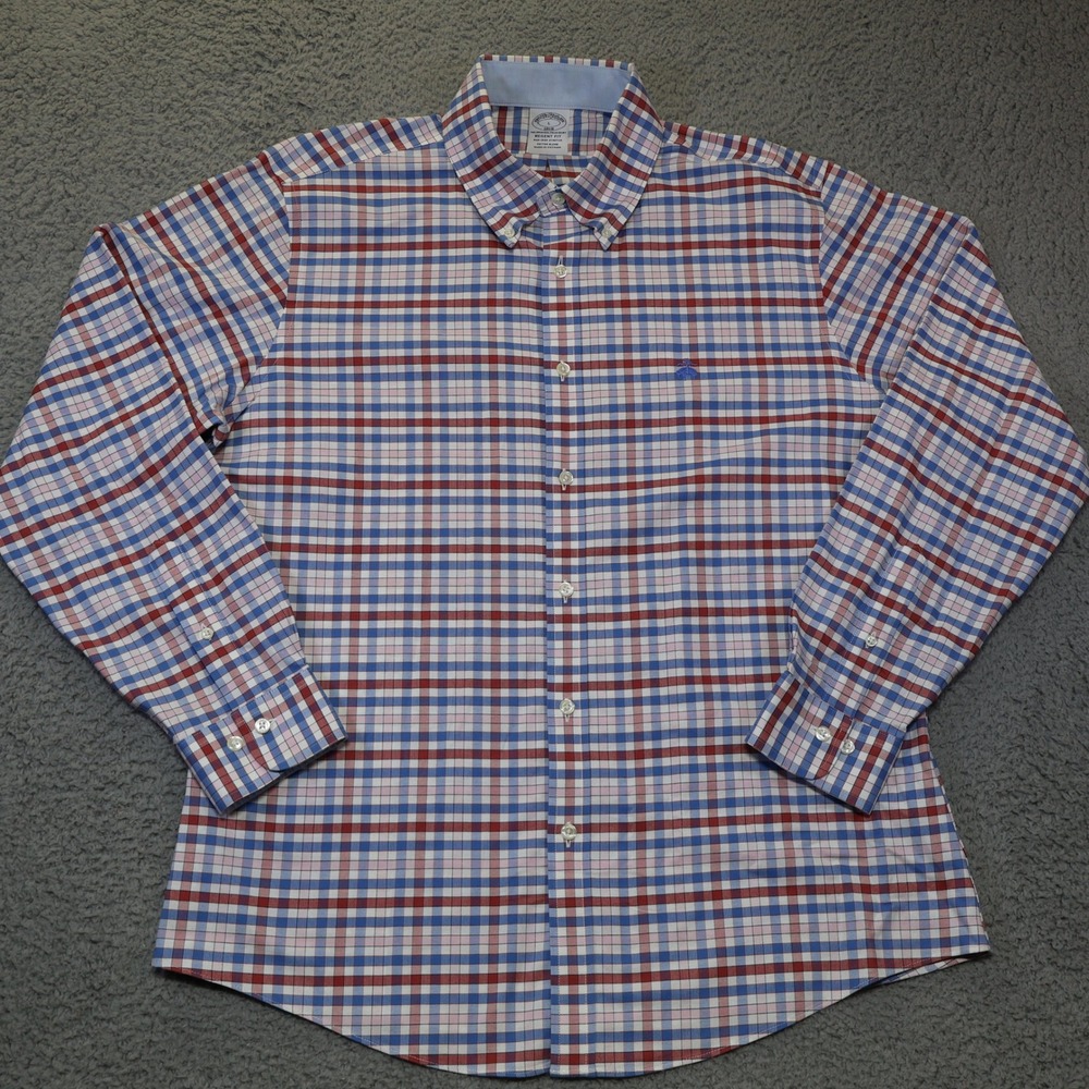 Brooks‎ Brothers Regent Fit Non-Iron Stretch Plaid Shirt Mens Large Red Blue L